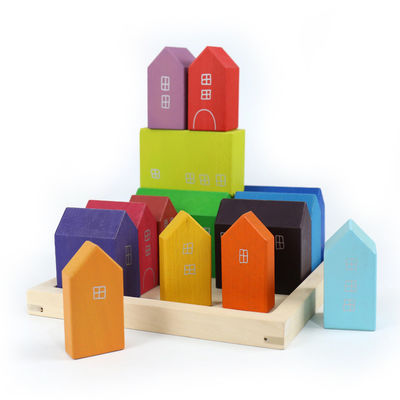 22.5cm House Wooden Rainbow Stacker Wooden Story Rainbow Stacking Toy