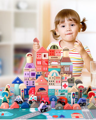 Traffic City Scenes Wooden Building Blocks Toy 115pcs Assembled Early Educational