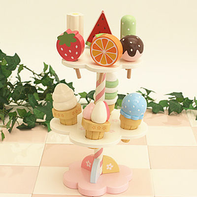 Realistic Simulation Wooden Magnetic Ice Cream Toy With Display Stand
