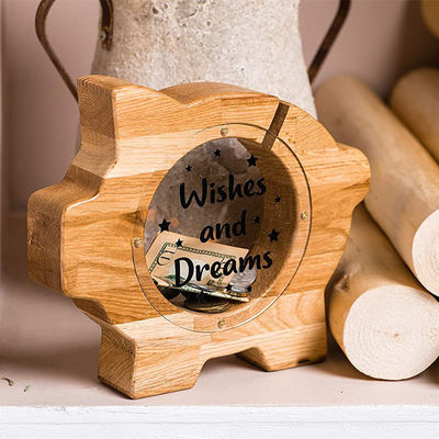 Wooden Cartoon Piggy Bank ISO9001 For Home Decoration