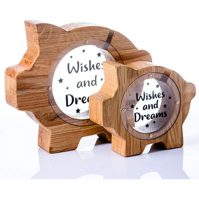 Wooden Cartoon Piggy Bank ISO9001 For Home Decoration