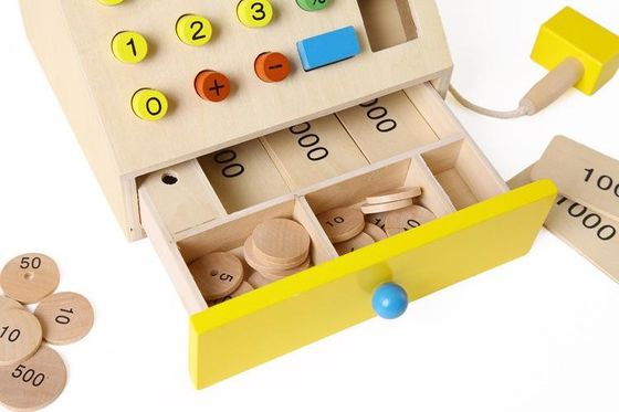 Children Wooden Simulation Cash Register Pretend Play Toys