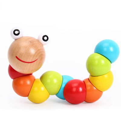 New Rainbow Worm Twist Puppet Cognition Fun Educational Toys Changeable Shape Wooden Blocks Kids Colorful Caterpillar Ba