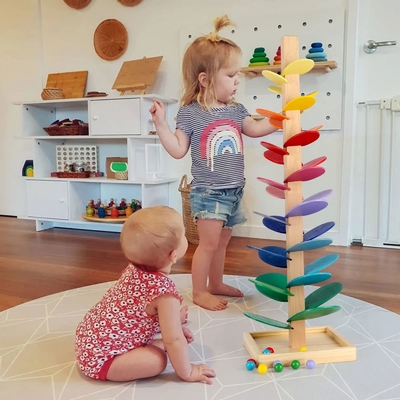 Montessori Educational Toy Blocks Wooden Music Tree with Marble Ball Run Track Game Baby Kids Children Intelligence Wood