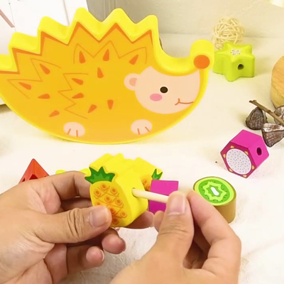 Wooden Stacking Balance Building Block Toys Cartoon Animal Hedgehog Fruit Blocks Balance Games Montessori Toys