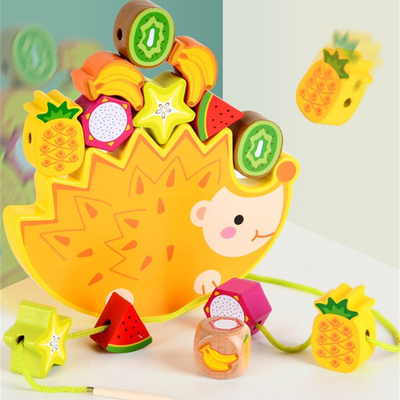 Wooden Stacking Balance Building Block Toys Cartoon Animal Hedgehog Fruit Blocks Balance Games Montessori Toys