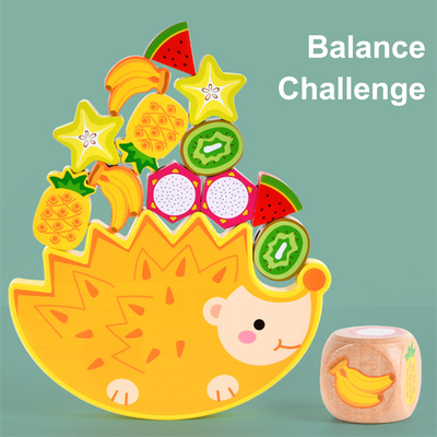 Wooden Stacking Balance Building Block Toys Cartoon Animal Hedgehog Fruit Blocks Balance Games Montessori Toys