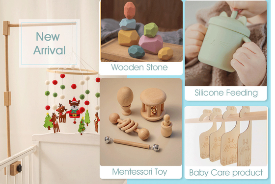 4 Pcs/Set Baby Toys Natural Wooden Rattle Teether Musical Newborn Gift