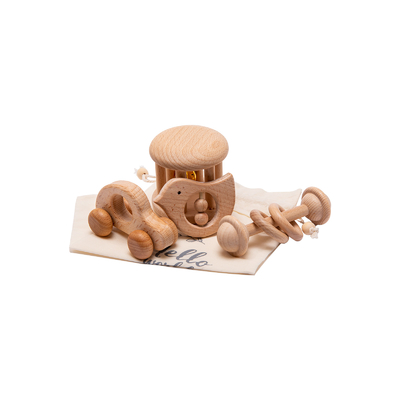 4 Pcs/Set Baby Toys Natural Wooden Rattle Teether Musical Newborn Gift