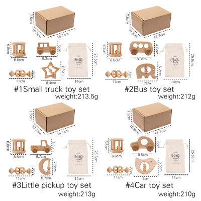 4 Pcs/Set Baby Toys Natural Wooden Rattle Teether Musical Newborn Gift