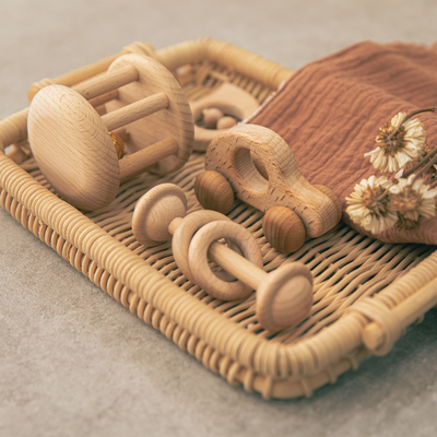 4 Pcs/Set Baby Toys Natural Wooden Rattle Teether Musical Newborn Gift