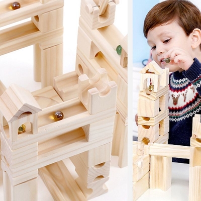 60pcs Wooden Marble Track Assembly Building Blocks Ball Puzzle Children Educational Toys Kids Gift