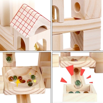 60pcs Wooden Marble Track Assembly Building Blocks Ball Puzzle Children Educational Toys Kids Gift