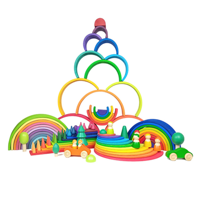 DIY 3D Wooden Toys Rainbow Building Blocks Large Size For Children Kids
