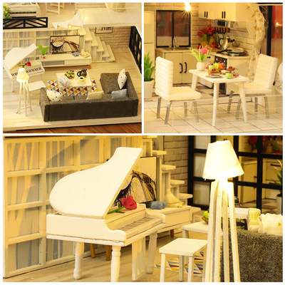 DIY Wooden Doll Houses Miniature Furniture Kit For Children Birthday