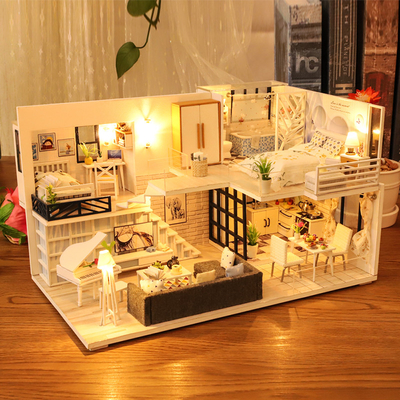 DIY Wooden Doll Houses Miniature Furniture Kit For Children Birthday