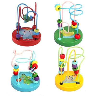 Montessori Wooden Toys for Kid Wooden Circles Bead Wire Maze Roller Coaster Educational Wood Puzzles Baby Toys