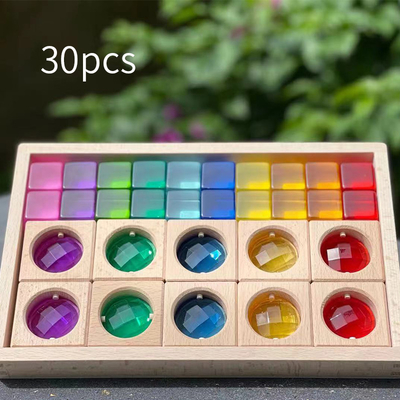 Large Colour Street Wooden Gem Blocks Kids Transparent Windows Blocks Game X Bricks Acrylic Cubes Blocks Baby Stacking T