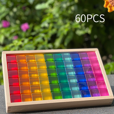Large Colour Street Wooden Gem Blocks Kids Transparent Windows Blocks Game X Bricks Acrylic Cubes Blocks Baby Stacking T