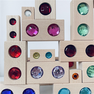 Large Colour Street Wooden Gem Blocks Kids Transparent Windows Blocks Game X Bricks Acrylic Cubes Blocks Baby Stacking T