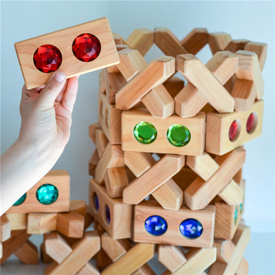 Large Colour Street Wooden Gem Blocks Kids Transparent Windows Blocks Game X Bricks Acrylic Cubes Blocks Baby Stacking T