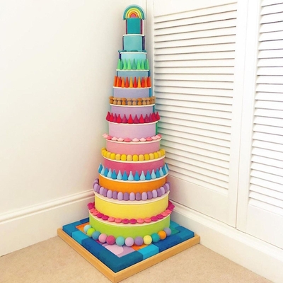 Wooden Rainbow Loose Parts Colorful Montessori For Preschool Baby