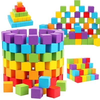 Colorful Wooden Cubes Building Blocks Toy Baby Color and Geometric Shape Wood Educational Toys for Chil