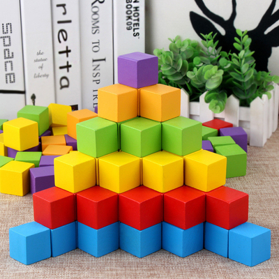 Colorful Wooden Cubes Building Blocks Toy Baby Color and Geometric Shape Wood Educational Toys for Chil