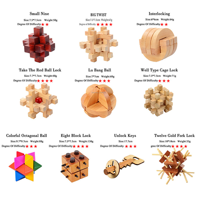 Wooden Kong Ming Puzzles Set Luban Lock IQ Puzzle Game for Adult Kids Time Killer Brain Teaser 3 Levels Degree Game Toy