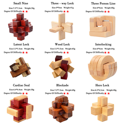 Wooden Kong Ming Puzzles Set Luban Lock IQ Puzzle Game for Adult Kids Time Killer Brain Teaser 3 Levels Degree Game Toy