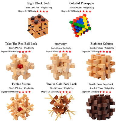 Wooden Kong Ming Puzzles Set Luban Lock IQ Puzzle Game for Adult Kids Time Killer Brain Teaser 3 Levels Degree Game Toy