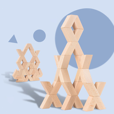 16pcs V Shape Natural Large Wooden 3D Building Blocks Toys Baby Unpaint Wooden Montessori Educational Stacking Blocks To
