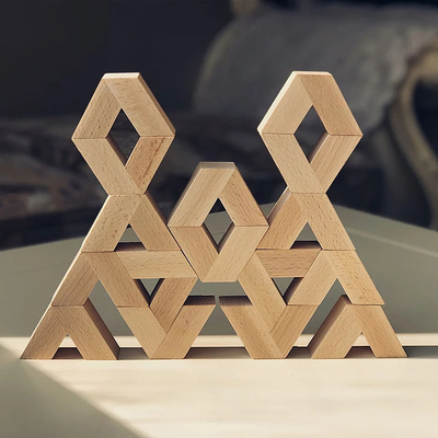 16pcs V Shape Natural Large Wooden 3D Building Blocks Toys Baby Unpaint Wooden Montessori Educational Stacking Blocks To