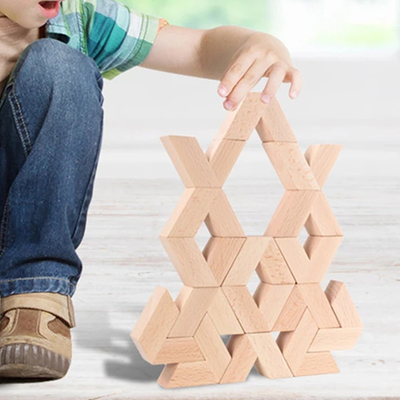 16pcs V Shape Natural Large Wooden 3D Building Blocks Toys Baby Unpaint Wooden Montessori Educational Stacking Blocks To