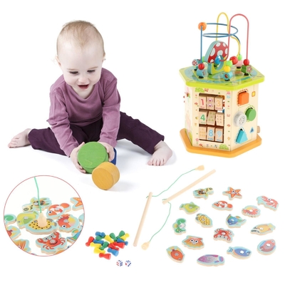 Montessori Large Wooden Activity Cube For New Year Kids Baby Infant