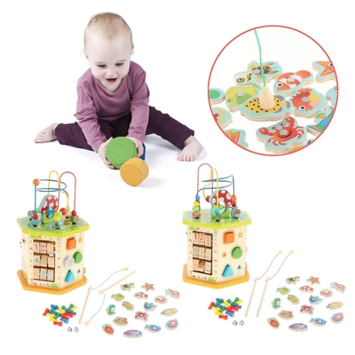 Montessori Large Wooden Activity Cube For New Year Kids Baby Infant