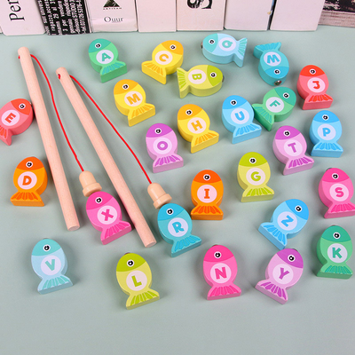 Fishing Game Wooden Alphanumeric Toys For Children Montessori Early Educational