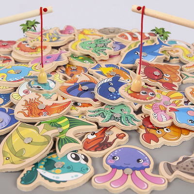 Fishing Game Wooden Alphanumeric Toys For Children Montessori Early Educational