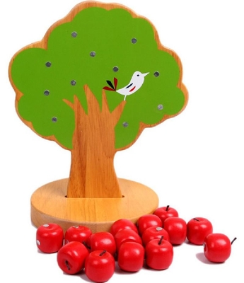 Apple Tree Wooden Montessori Baby Toys For Kids Pick Fruit Educational