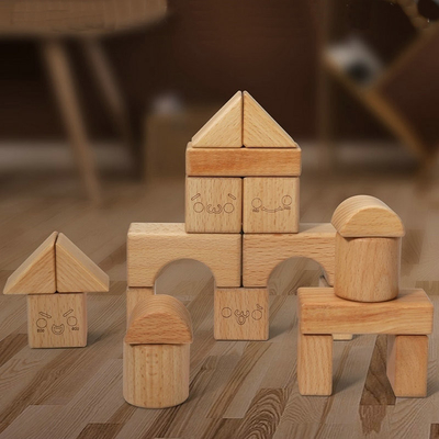 20pcs Beech Burlywood Wooden Blocks Toys Natural Montessori Learning Education