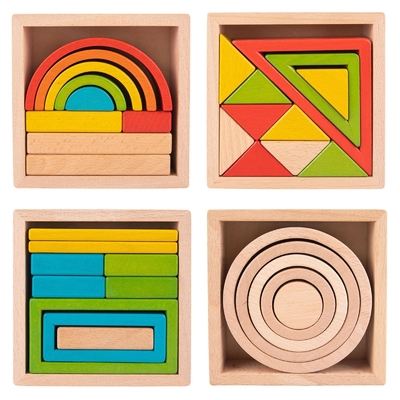 Wooden Stacker Nesting Puzzle Blocks Montessori Stacking Game For Preschool