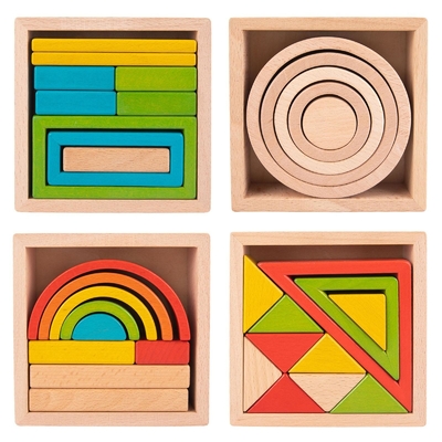 Wooden Stacker Nesting Puzzle Blocks Montessori Stacking Game For Preschool