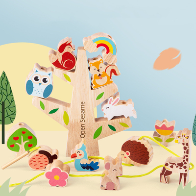 Wooden Animal Balance Stacking Game Natural Tree Toy For Preschool