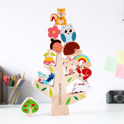 Wooden Animal Balance Stacking Game Natural Tree Toy For Preschool