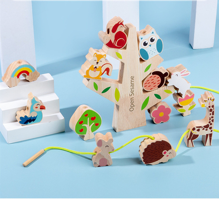 Wooden Animal Balance Stacking Game Natural Tree Toy For Preschool