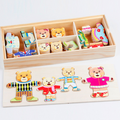 72pcs Wooden Animal Jigsaw Puzzles Cartoon Rabbit Bear Dress