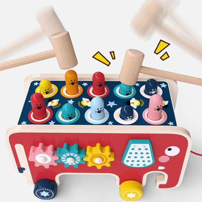 2 Mallets Wooden Hammer Toys Burr Free For Toddler Boys Girls