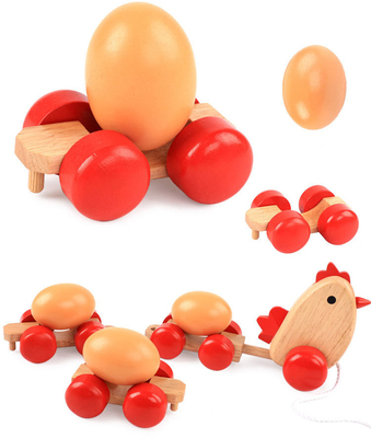 Wooden Hen Pulling Egg Driving Train Parent Child HandHeld