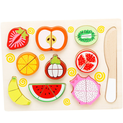 Kitchen Toys Vegetables Wooden Fruit Cutting Set For Children