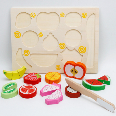 Kitchen Toys Vegetables Wooden Fruit Cutting Set For Children